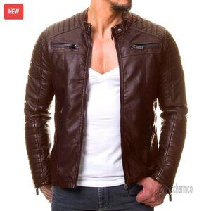 Vintage Lambskin Leather Biker Jacket Classic Motorcycle Style Genuine